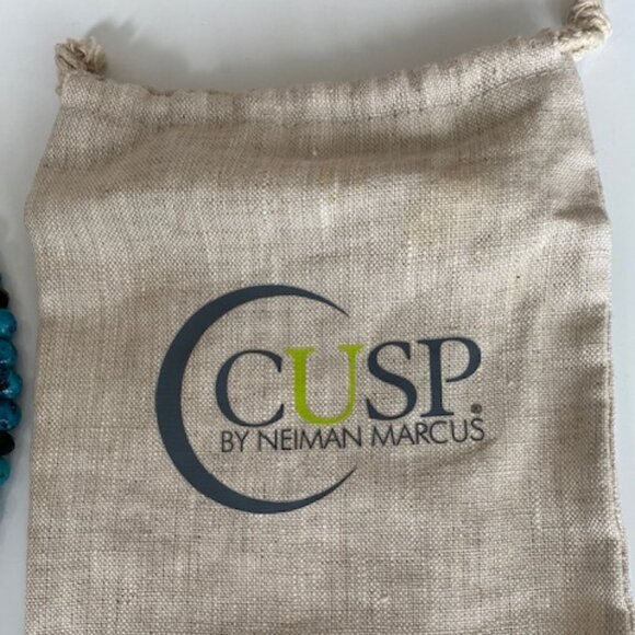 Neiman Marcus 32" Long Beaded Turquoise and Jet Necklace w 5" Tassel, Extender - Picture 8 of 9